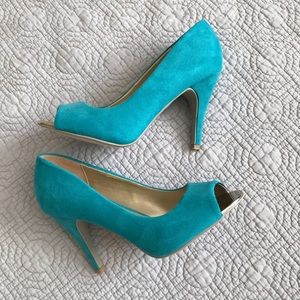 Turquoise Peep-toe Pumps 7.5